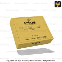 Elegant 3D product render of Lotus Premium Honey box design