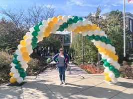 Spiral Arch 25' Long Green, White and Gold