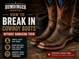 How to break in cowboy boots without damaging them, featuring a pair of leather western boots and practical boot break-in tips from Humdinger Boots.