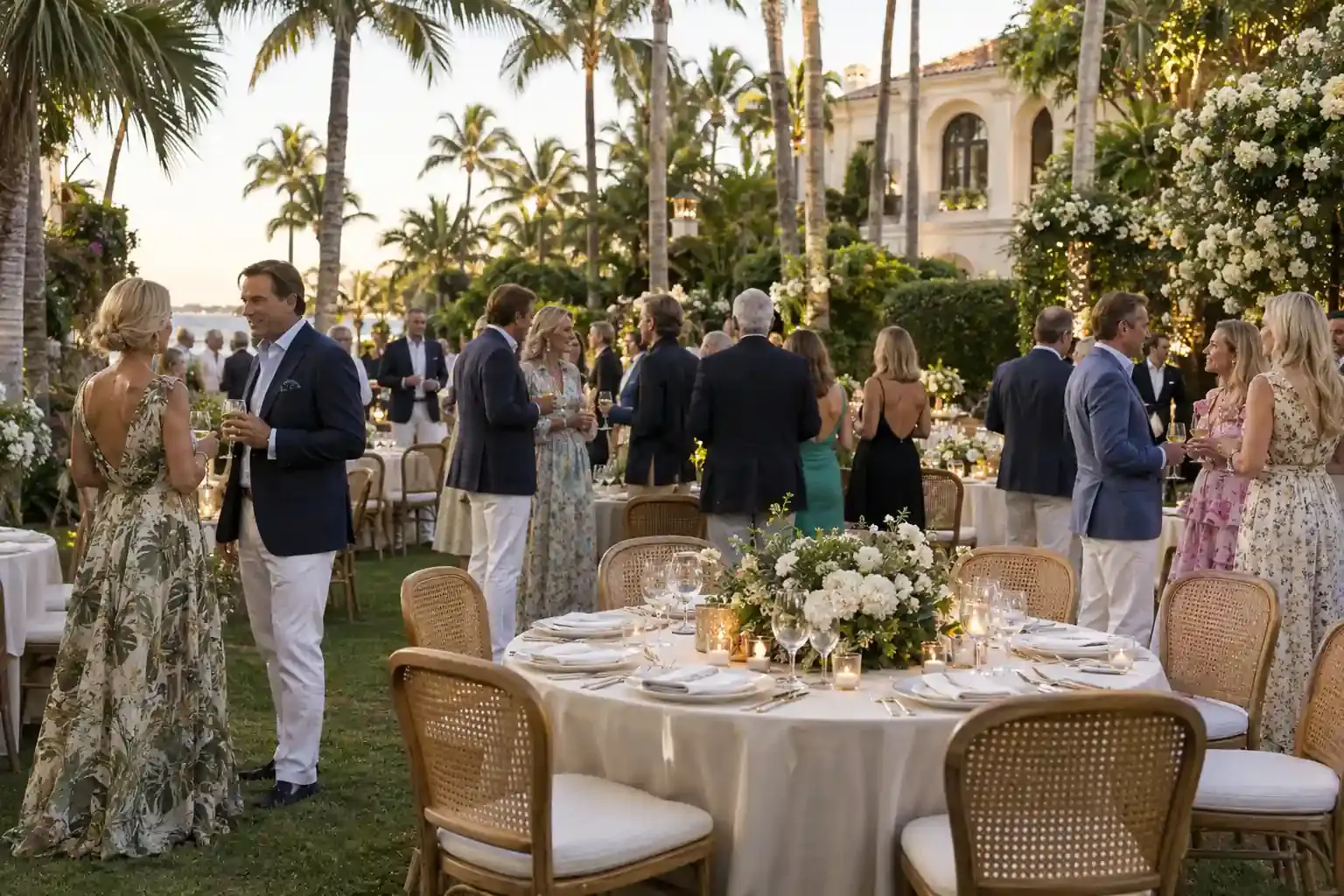 An elegantly set garden reception table