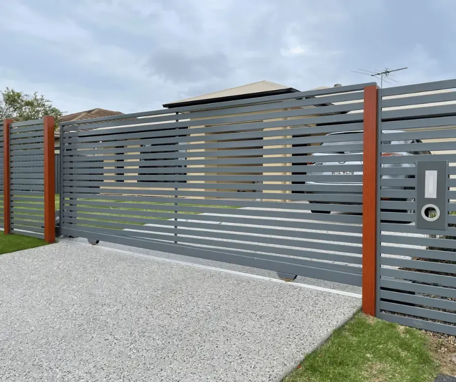 Aluminium slat gate and fence frontage
