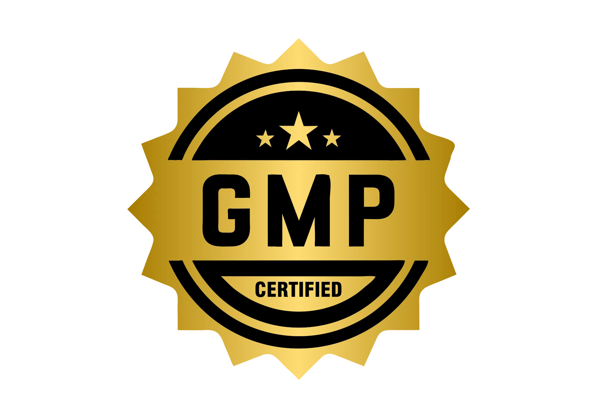 Halal and GMP certification badges, no human shapes
