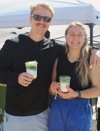 A couple holding matchas.