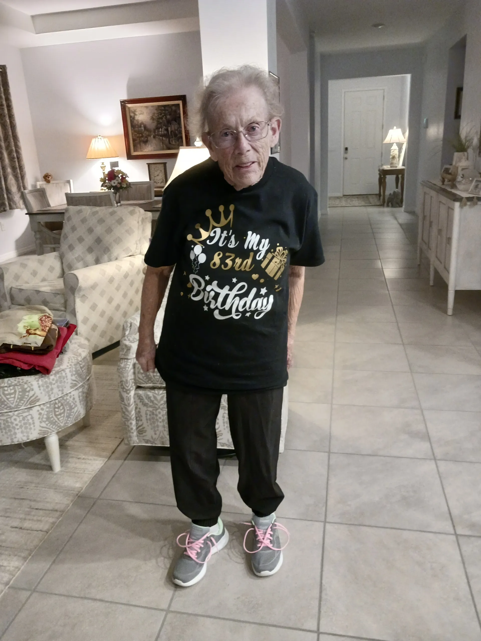 Custom black 83rd birthday T-shirt with gold and white design created by Created To Worship