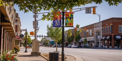 Street scape of buildings in downtown Nappanee, IN