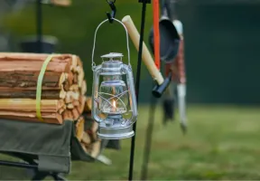 Lantern hanging at campsite
