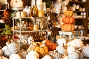 Fall decor items on display at Neighbors Mercantile