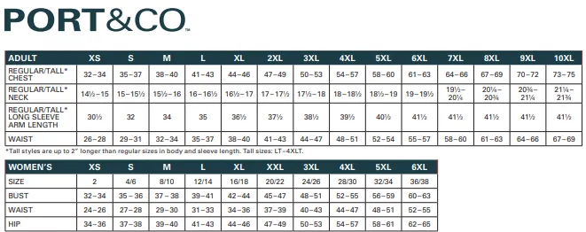 Port and Company size chart