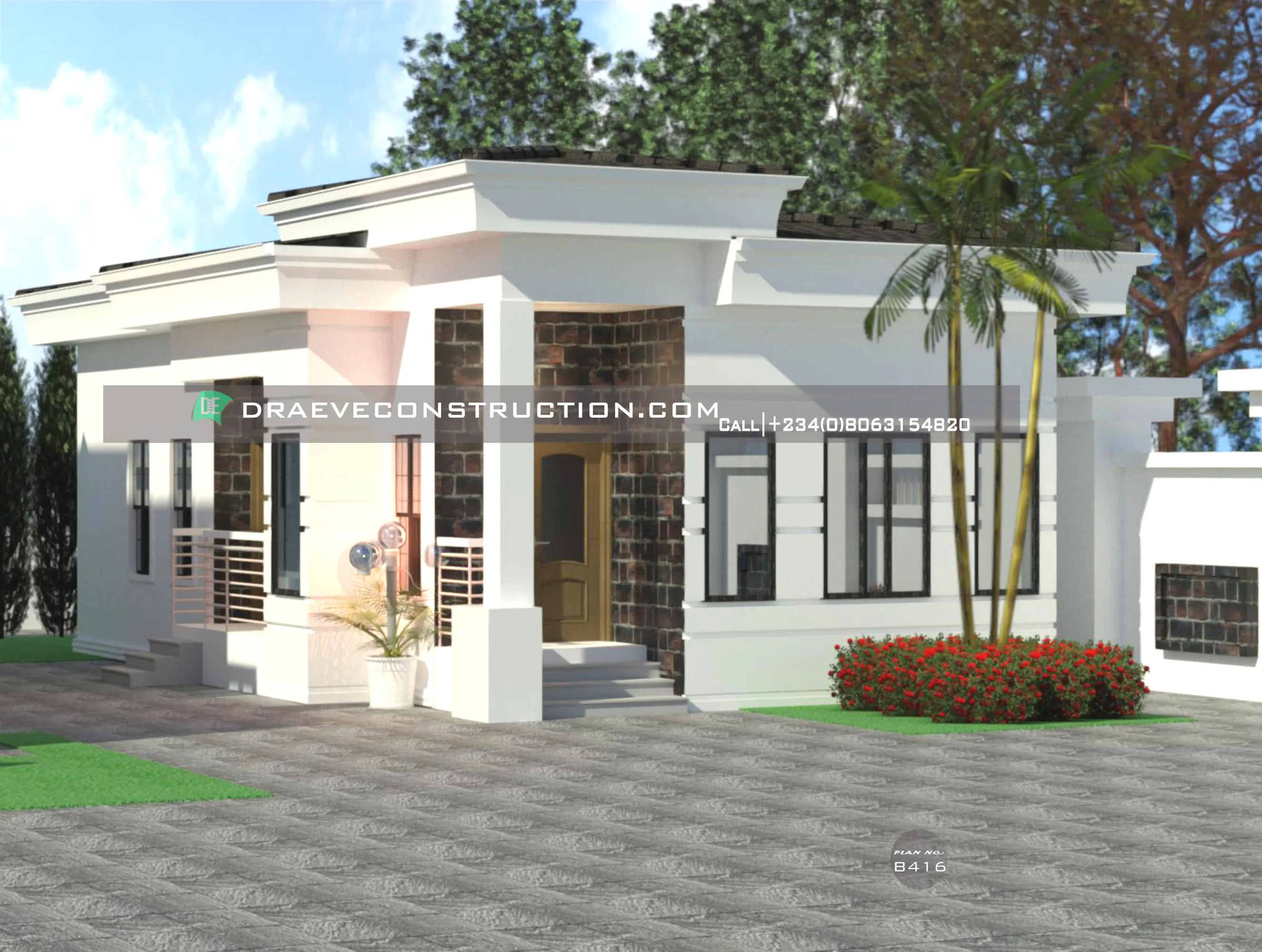 2 bedroom bungalow flatroof design for half plot