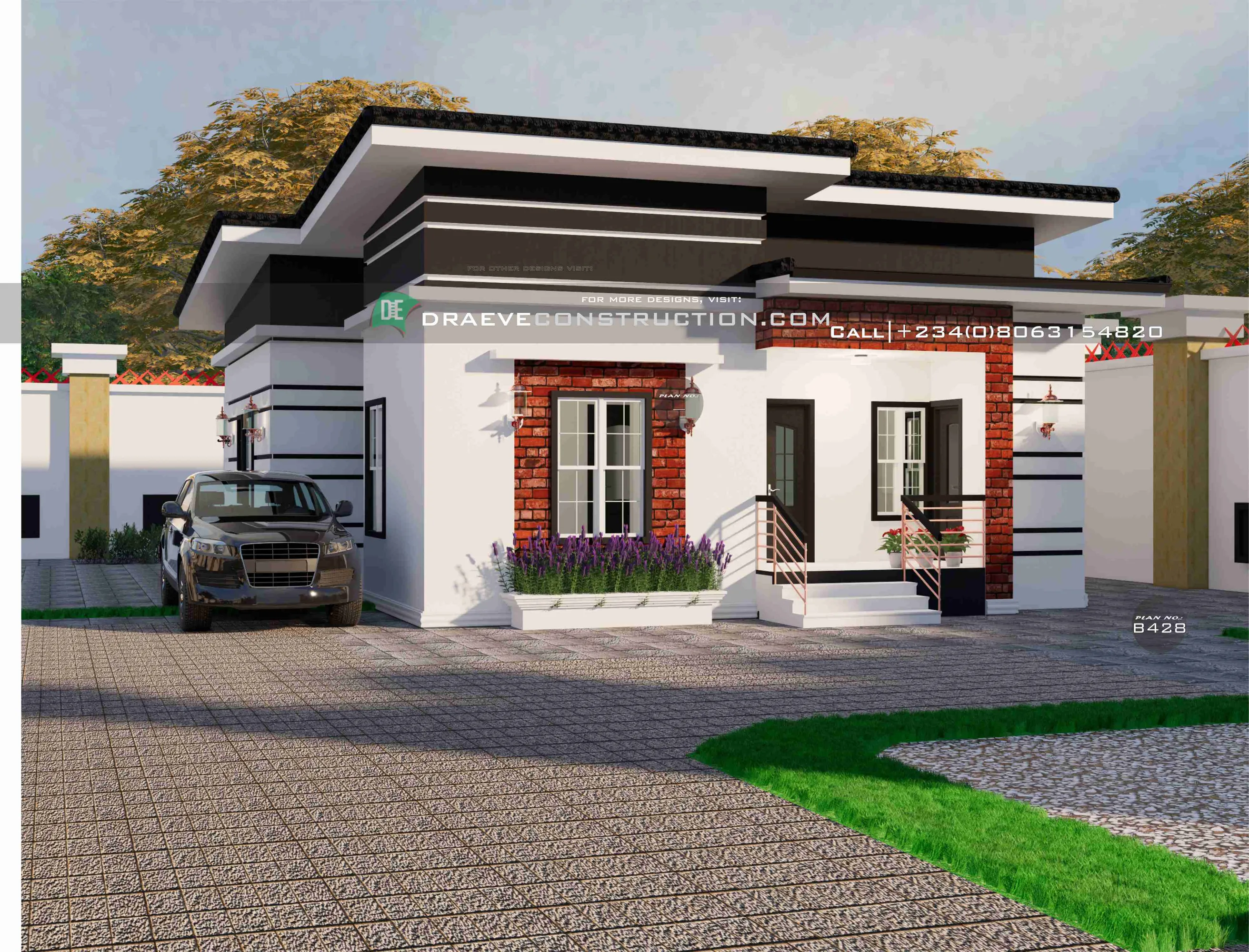 3 bedroom bungalow design for half plot