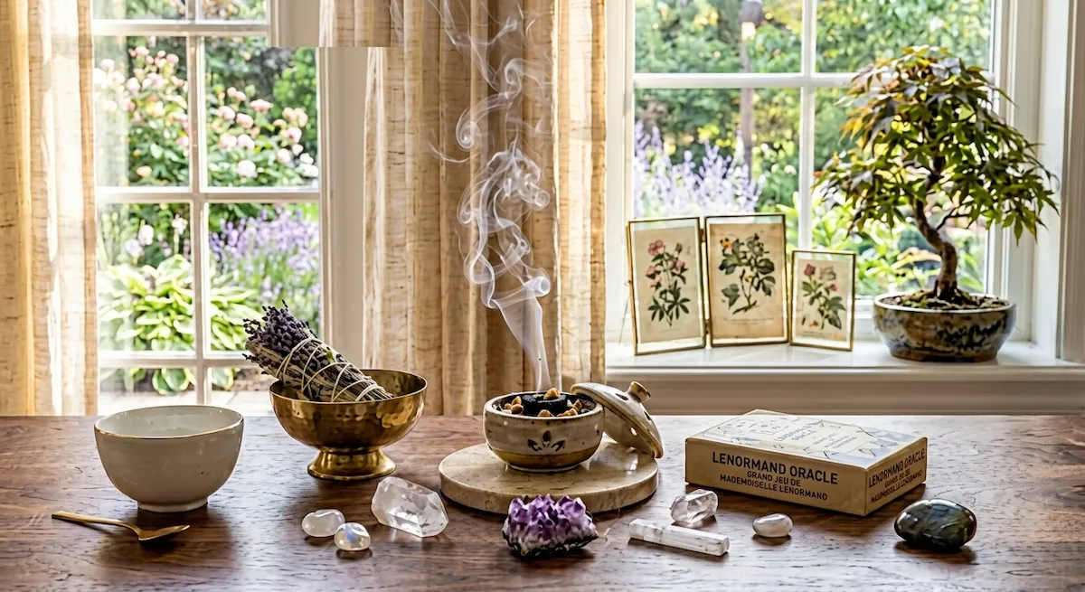 Oracle posé avec encens pour un rituel de purification simple