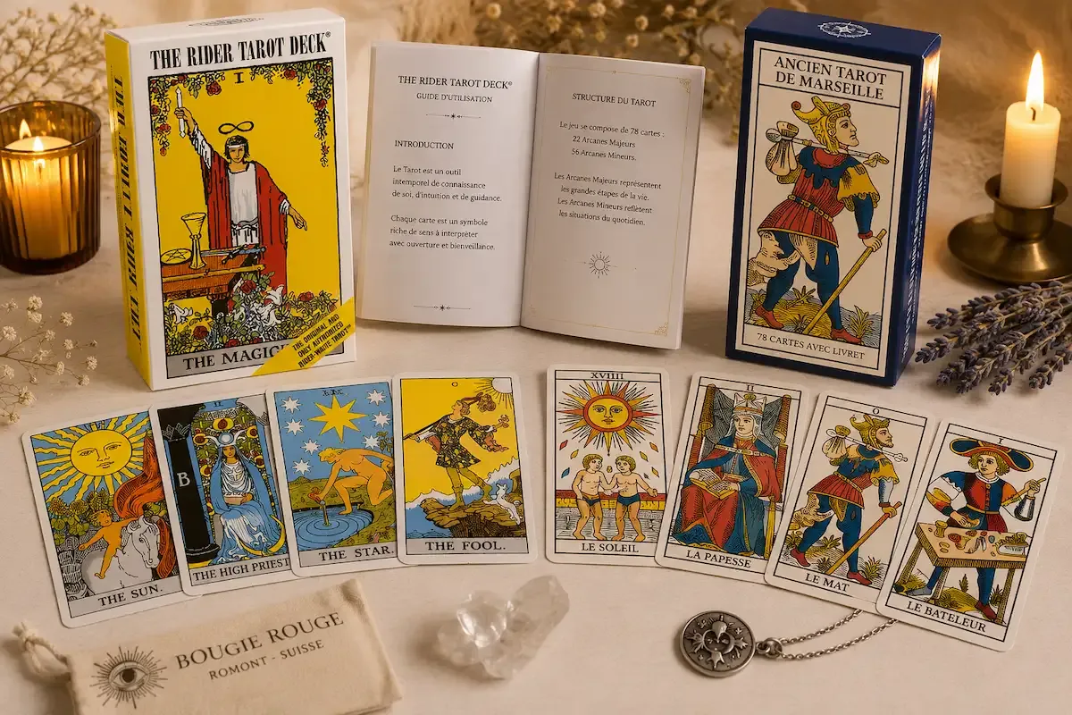 Tarot ouvert avec cartes visibles