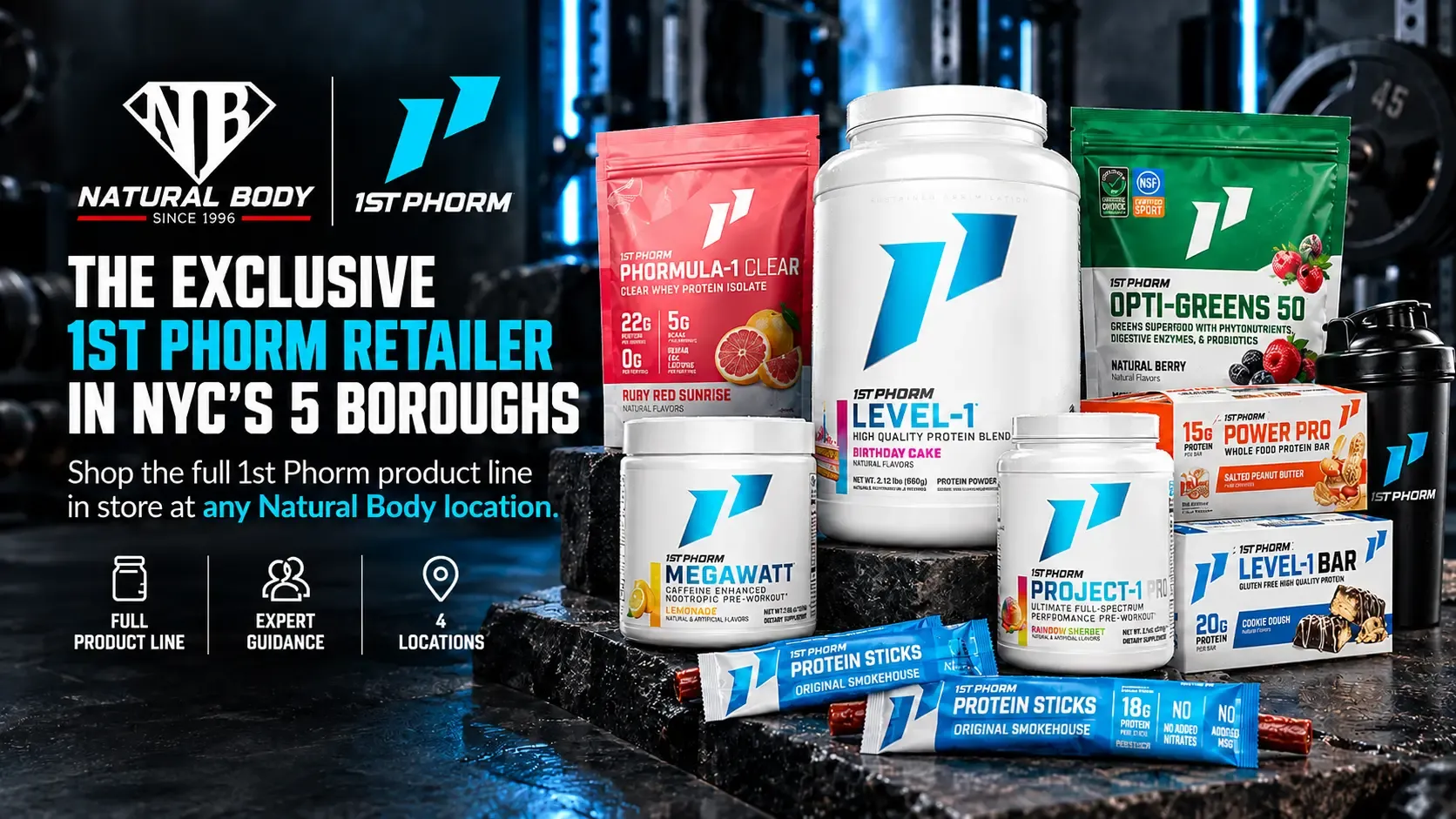 1st Phorm supplements available at Natural Body retail locations in New York