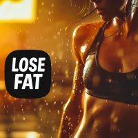 Woman after intense workout with Lose Fat text, highlighting a selection of supplements for fat loss.