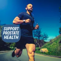 Active man jogging outdoors with Support Prostate Health text, highlighting a selection of supplements for men’s urinary and prostate support.