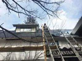 Doon on the roof with a ladder