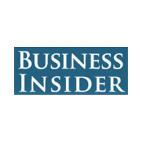 Business Insider logo with blue background and white text, professional magazine branding, no human shapes