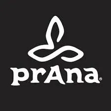 Prana logo, sustainable activewear brand with earthy tones and yoga-inspired design elements. No human shapes.