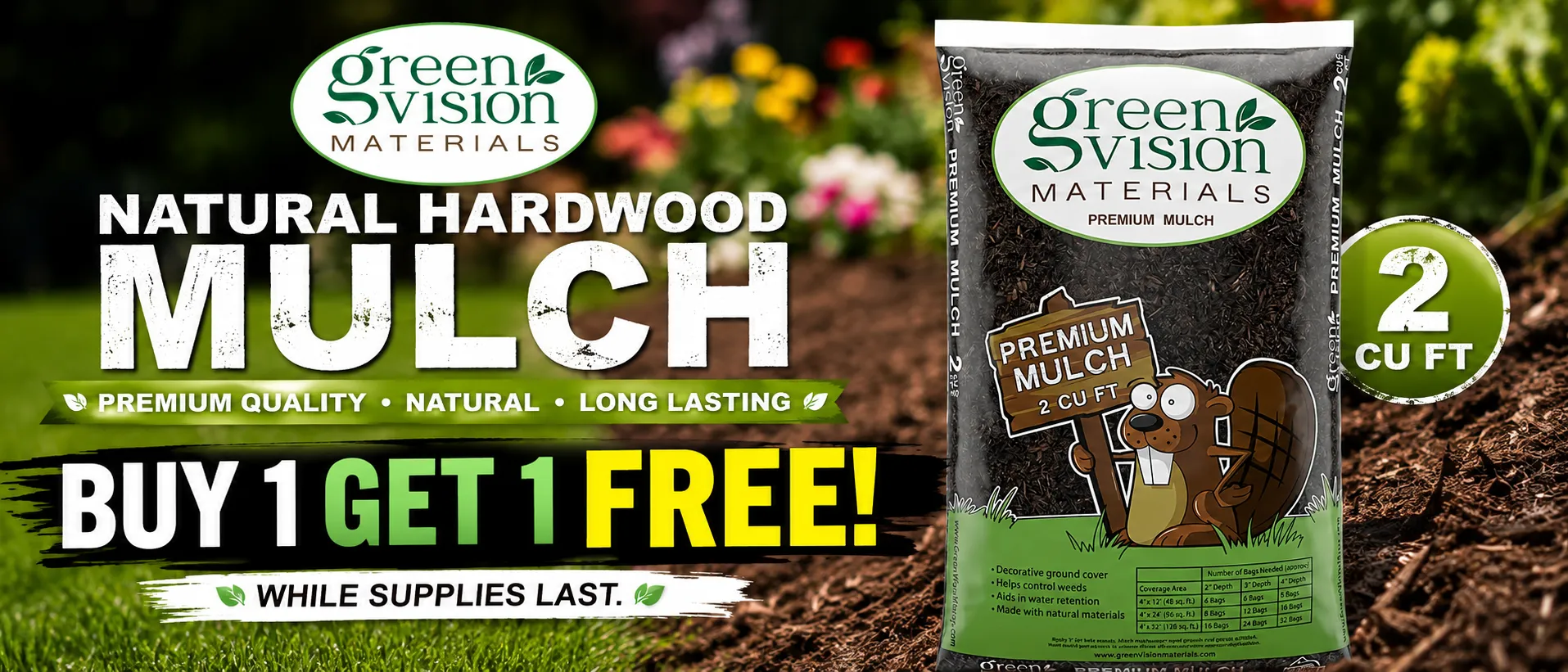 Natural Hardwood Mulch buy one get one free promotional offer