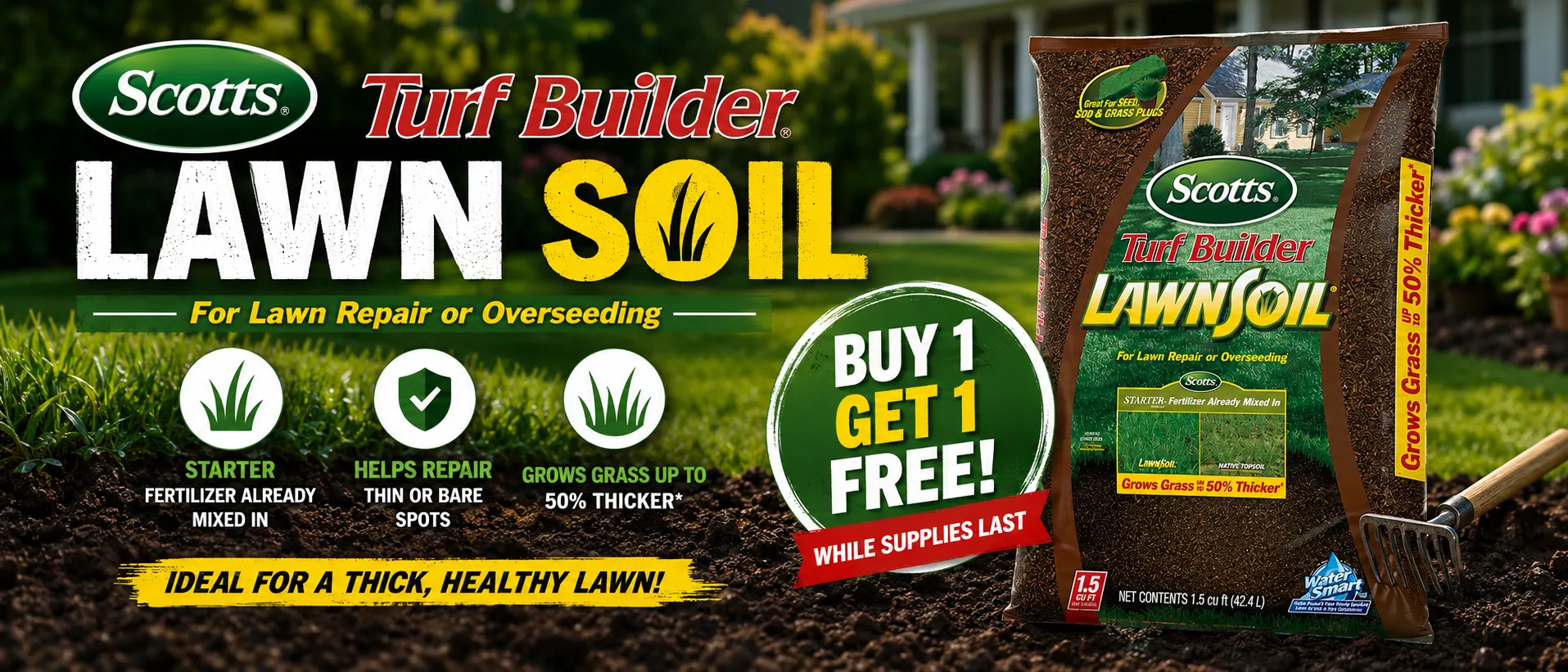 Scotts Turf Builder Lawn Soil buy one get one free promotional offer