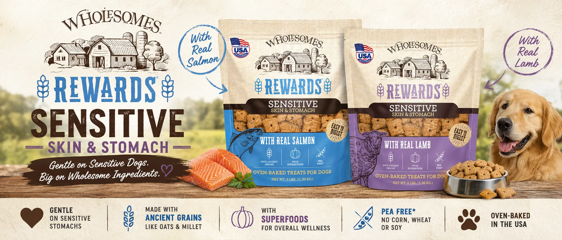 Wholesomes Rewards Sensitive Skin and Stomach salmon and lamb dog biscuits