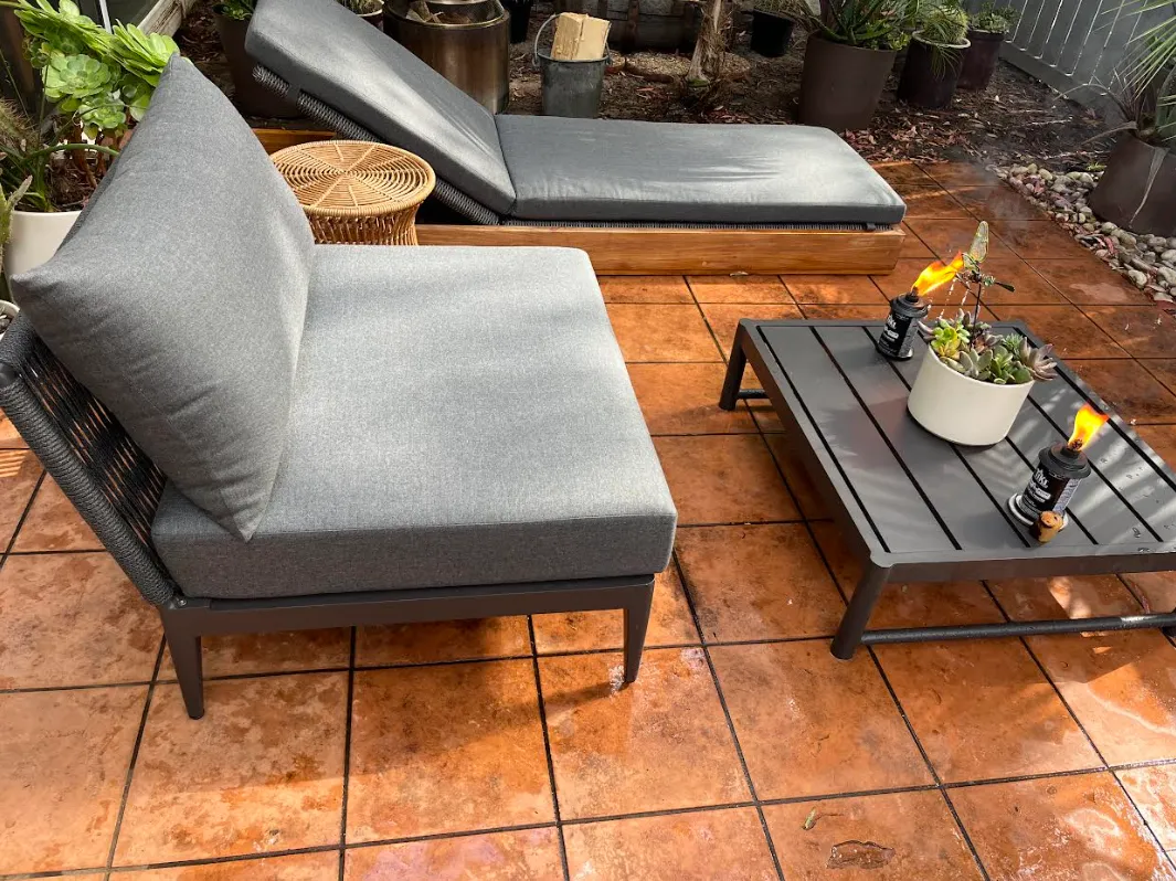 Customer furnished room featuring ReStore OC finds