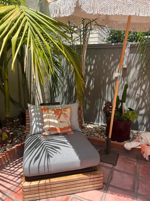 Customer furnished room featuring ReStore OC finds