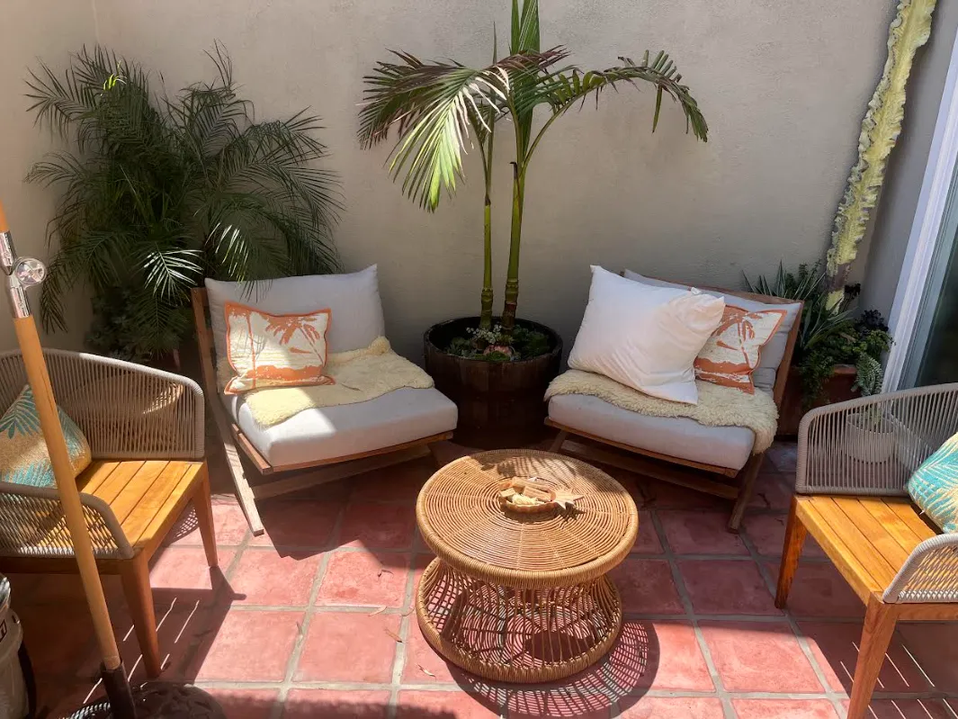 Customer furnished room featuring ReStore OC finds