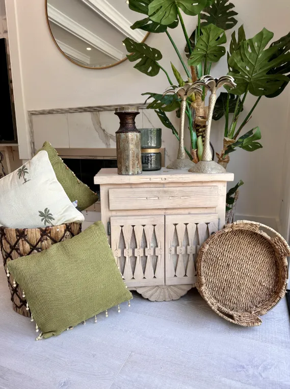Customer furnished room featuring ReStore OC finds
