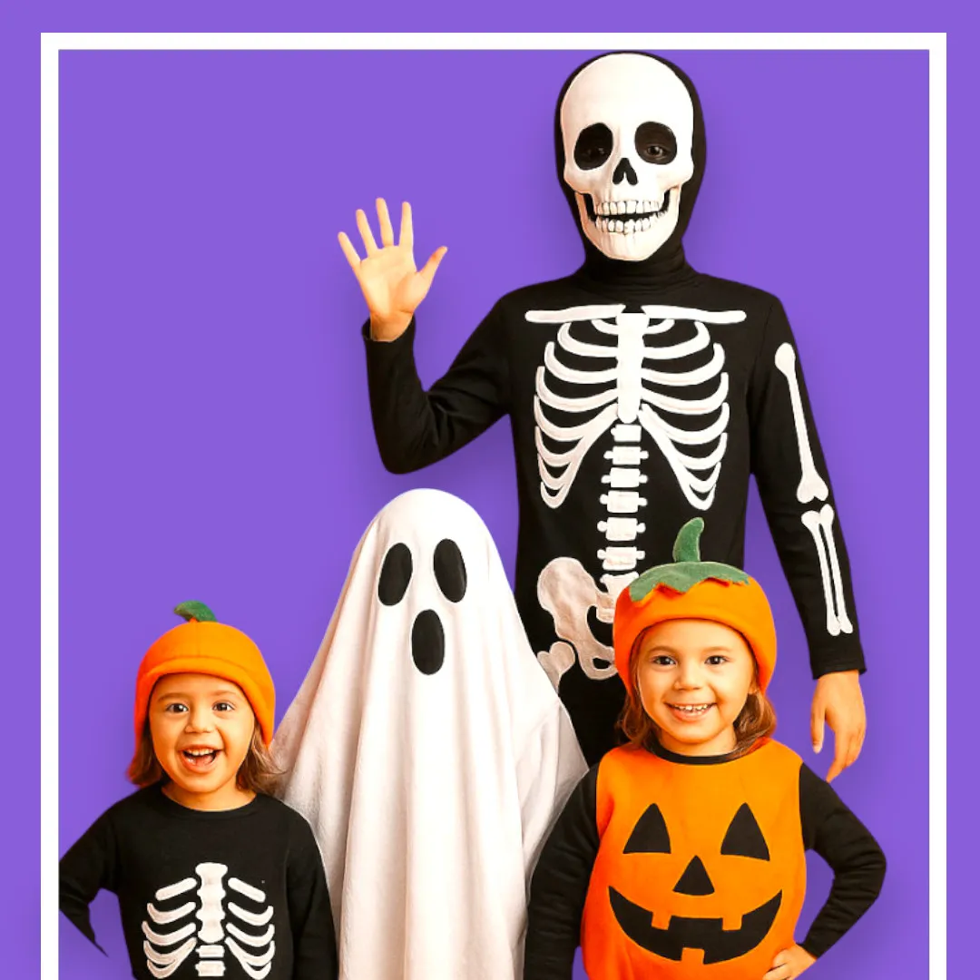 Halloween costumes featuring fun character designs for the spooky season, including creative costume ideas for Halloween celebrations. No human shapes or figures to be included.